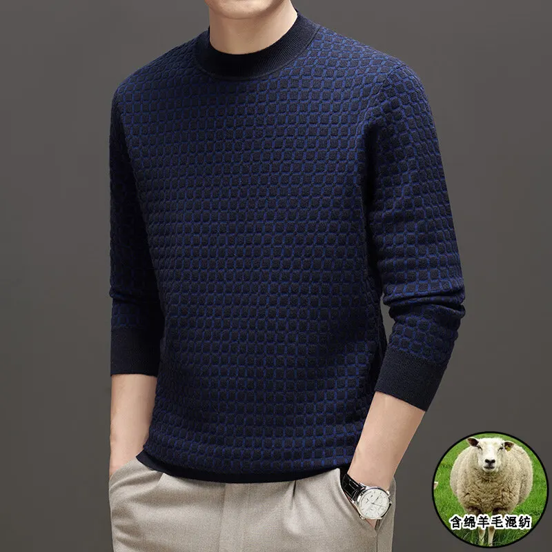 خريف/شتاء جديد رجال الأعمال عادية الجولة الرقبة رقيقة بلوفر مغزول سترة دافئة وعصرية عالية الجودة محبوك