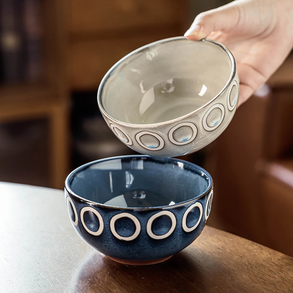 Cuenco de cerámica de estilo japonés, vajilla redonda delicada de porcelana para el hogar, almuerzo, arroz, sopa, fruta, ensalada, suministros de cocina