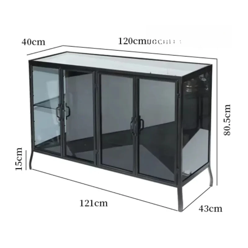 X  Medieval Style Minimalist Wrought Iron Dining Side Cabinet Household Simple Glass Door Display Cabinet