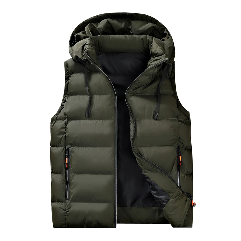 

All-match New Men Hooded Vests Thickened Windproof Warm Cotton Waistcoat Quality Fashion Casual Zipper Sleeveless Jacket for Men