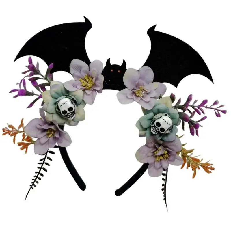 A52E Punk Design Fledermaus Schädel Stirnband Haar Ornament Mit Dekore Für Erwachsene Kinder Halloween Party Und Feativ – Detail 4