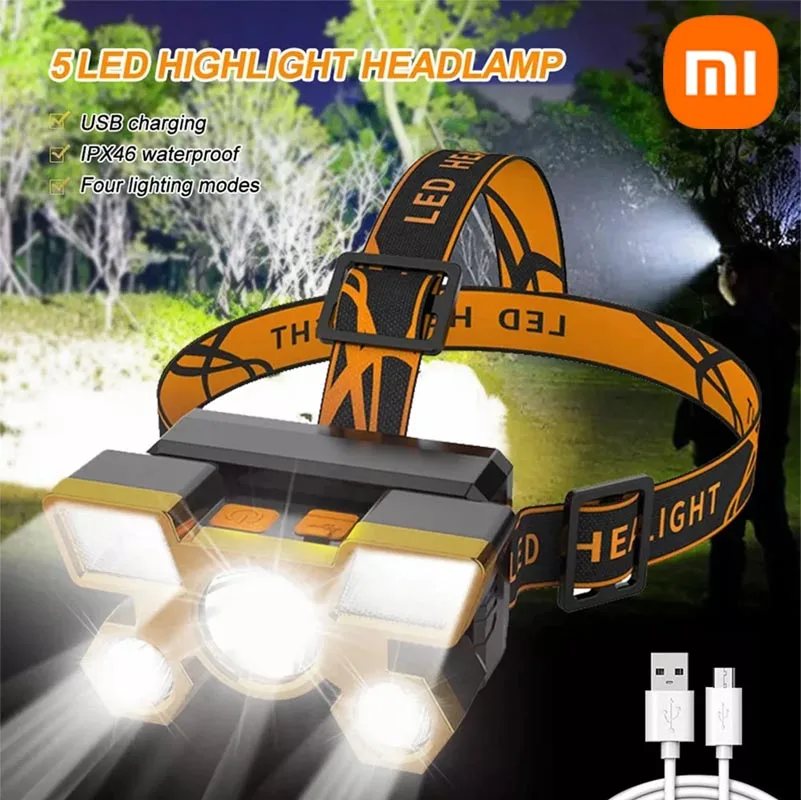 

Xiaomi 1 шт. перезаряжаемый налобный фонарь портативный 5 светодиодный фонарь портативный рабочий свет для рыбалки и кемпинга налобный фонарь для путешествий и кемпинга