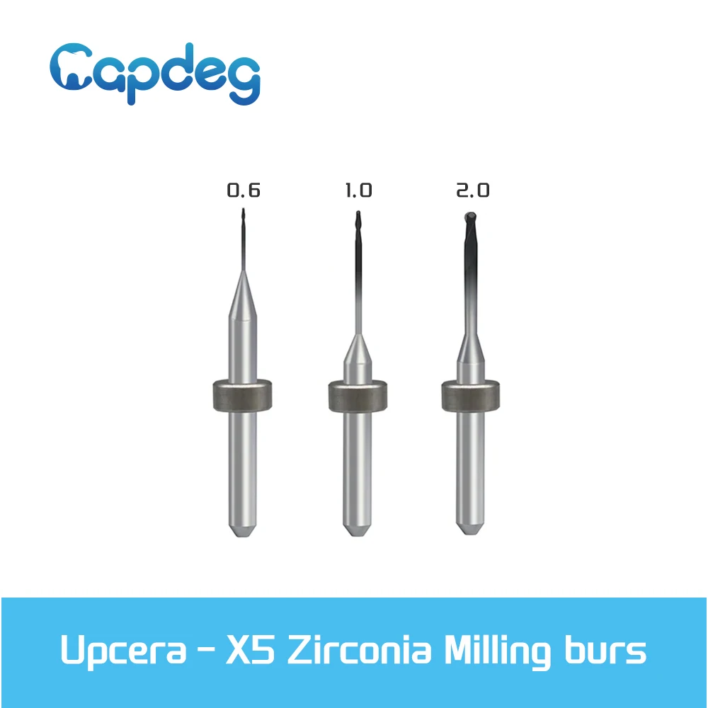 

Upcera-X5 Compatible Zirconia Milling Burs High Precise Diamond Coated Tools D6mm Shaft 2.0/1.0/0.6mm