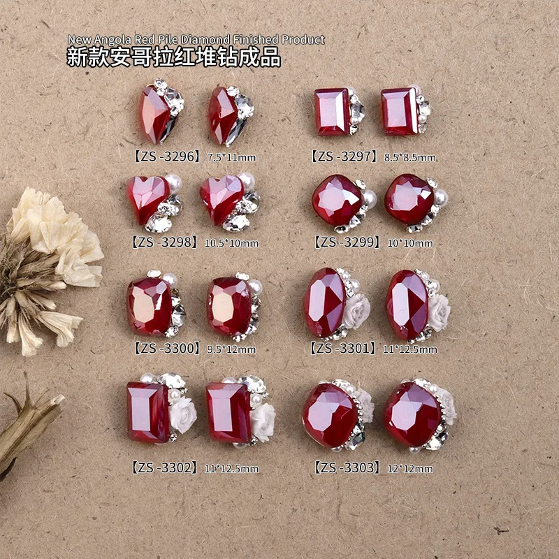 5PCS Luxury Sparkle Angola Red Pile Diamonds Pearls Rose Alloy Nail Art Rhinestones Jewel Decorations Manicure Cool Charms