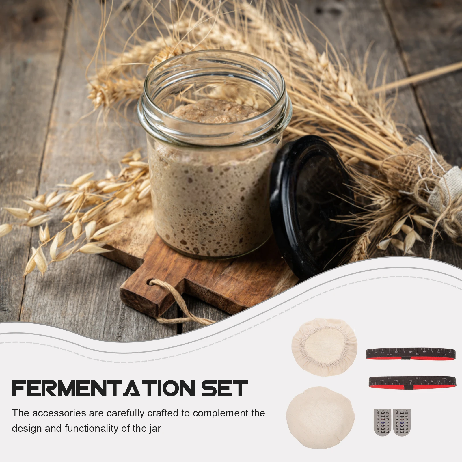 

1 Set Sourdough Accessories Kit Thermometer Strips Cloth Covers Date Bands Glass Jar Accessory Sourdough Starter Jar Kit Baking