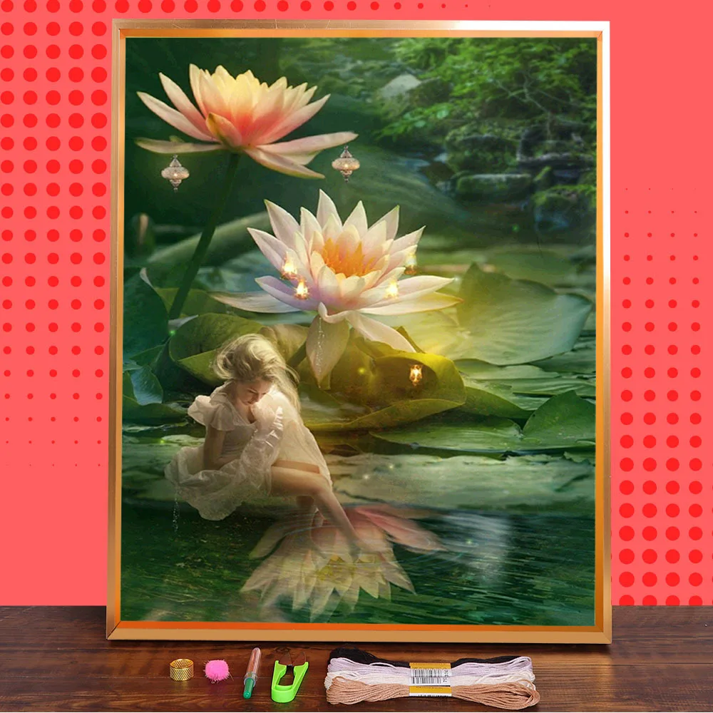 Landscape Character Flower Printed Canvas 11CT Cross-Stitch Embroidery Full Kit DMC Threads Handmade Craft Handiwork     Sales