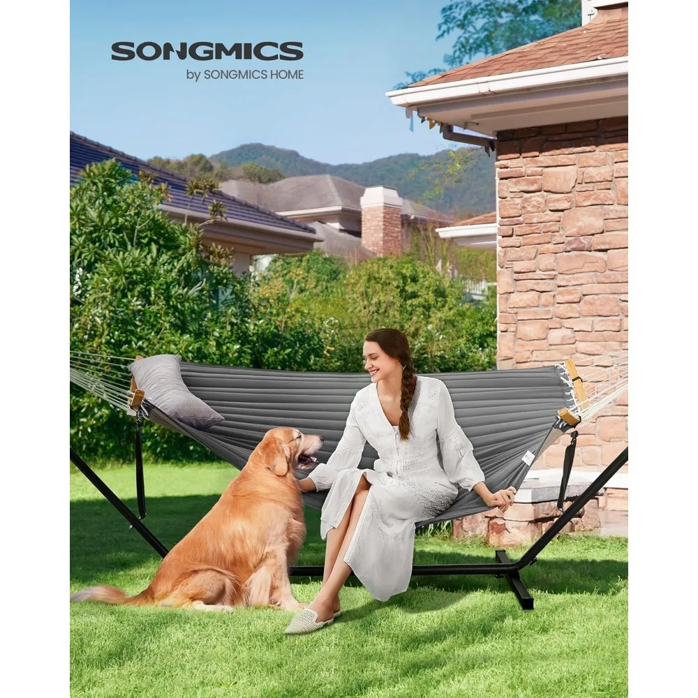 Rede com suporte, rede acolchoada com espalhadores de bambu curvos, travesseiro, 78,7 x 55,1 polegadas, rede acolchoada portátil segura