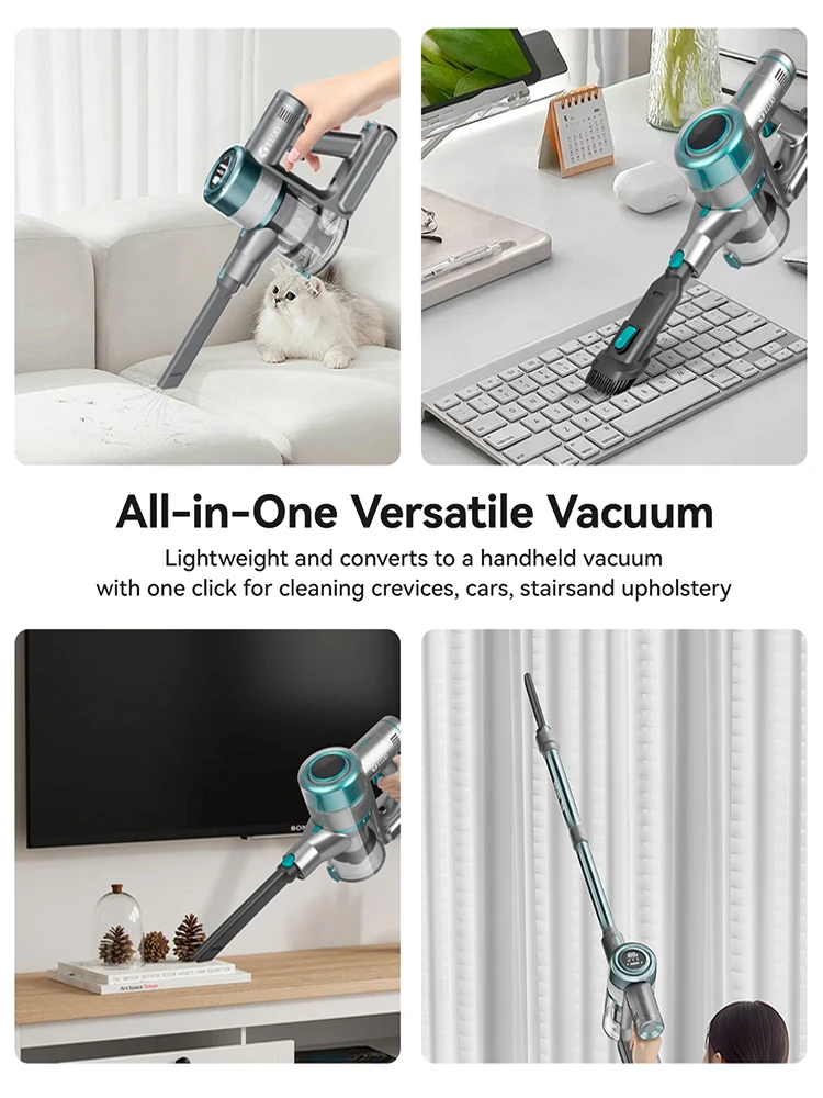 E.LUO 진공 청소기 신축성있는 경량 먼지 센서 강력한 흡입 30kpa1h 가정용 애완 동물 카펫 바닥 자동차 청소를위한 실행 시간