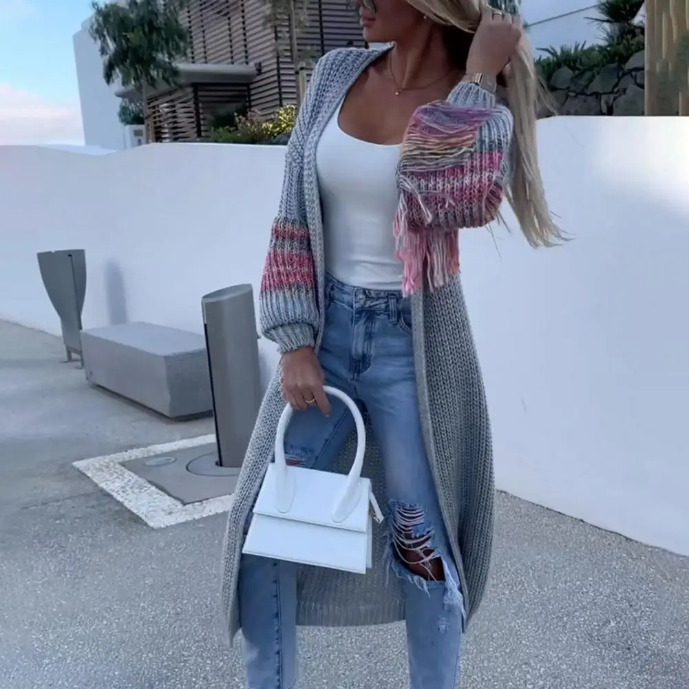 

Women Cardigan Jacket Tassel Sweater Coat Stylish Women's Mid-calf Sweater Coat Thick Knitted Tassel Cardigan with for Winter