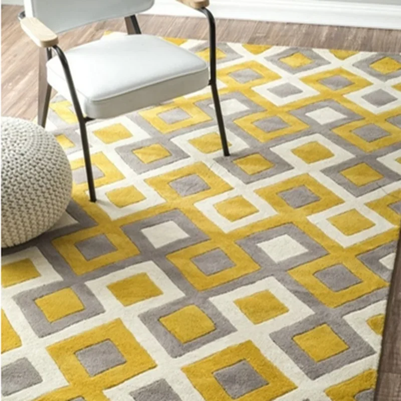 Yellow light luxury lattice home carpet living room coffee table cushion bedroom bedside study cloakroom handmade carpet