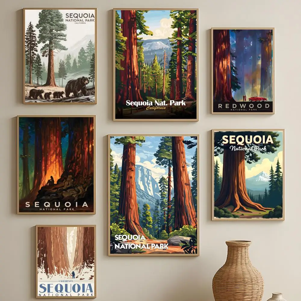 Travel Theme Sequoia National Park Poster HD Self-Adhesive Waterproof Wall Art Easy to Apply Multi-Scene Decor