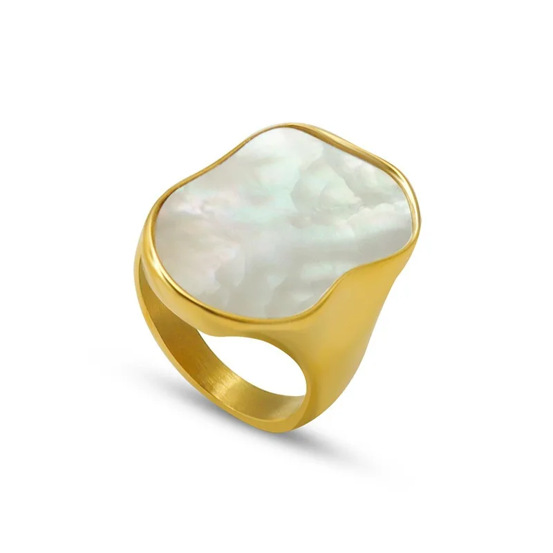 Keen on Ring de acero inoxidable hecho a mano francés concha de mar blanco regalo de moda personalizado nueva venta al por mayor