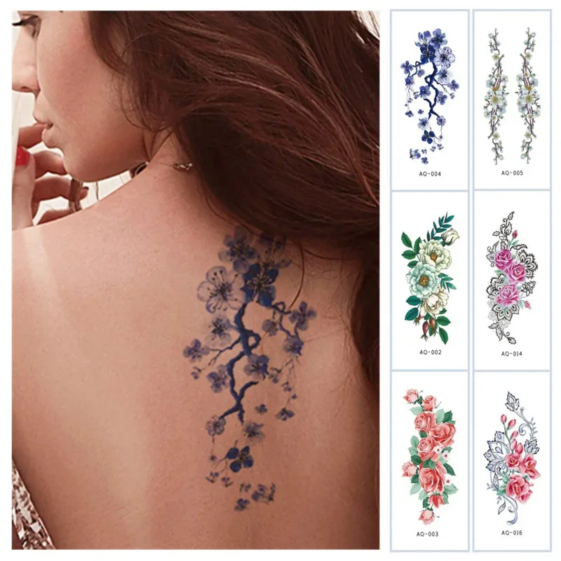 

18 Kinds Women Flowers Temporary Tattoos Sticker Body Art Waterproof Disposable Summer Beach Party Tattoo tatouage temporaire