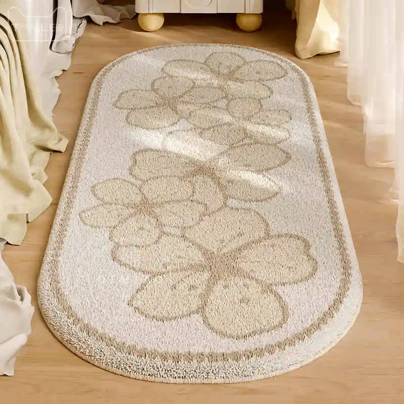 Ins Style Bedroom Decor Floral Bedside Rug Pink Plush Carpets for Living Room Cream Style Casual Rug Fluffy Soft Irregular Mat