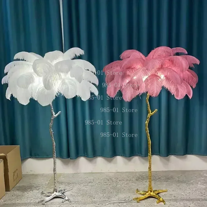 Ostrich Feather Floor Lamp Nordic Style Modern Creative Atmosphere Lighting for Living Room Bedroom Decoration