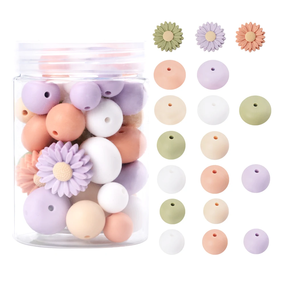 LOFCA 5cm Canned - Daisy Round Loose Silicone beads Silicone Necklace DIY Silicone Necklace Silicone beads BPA free