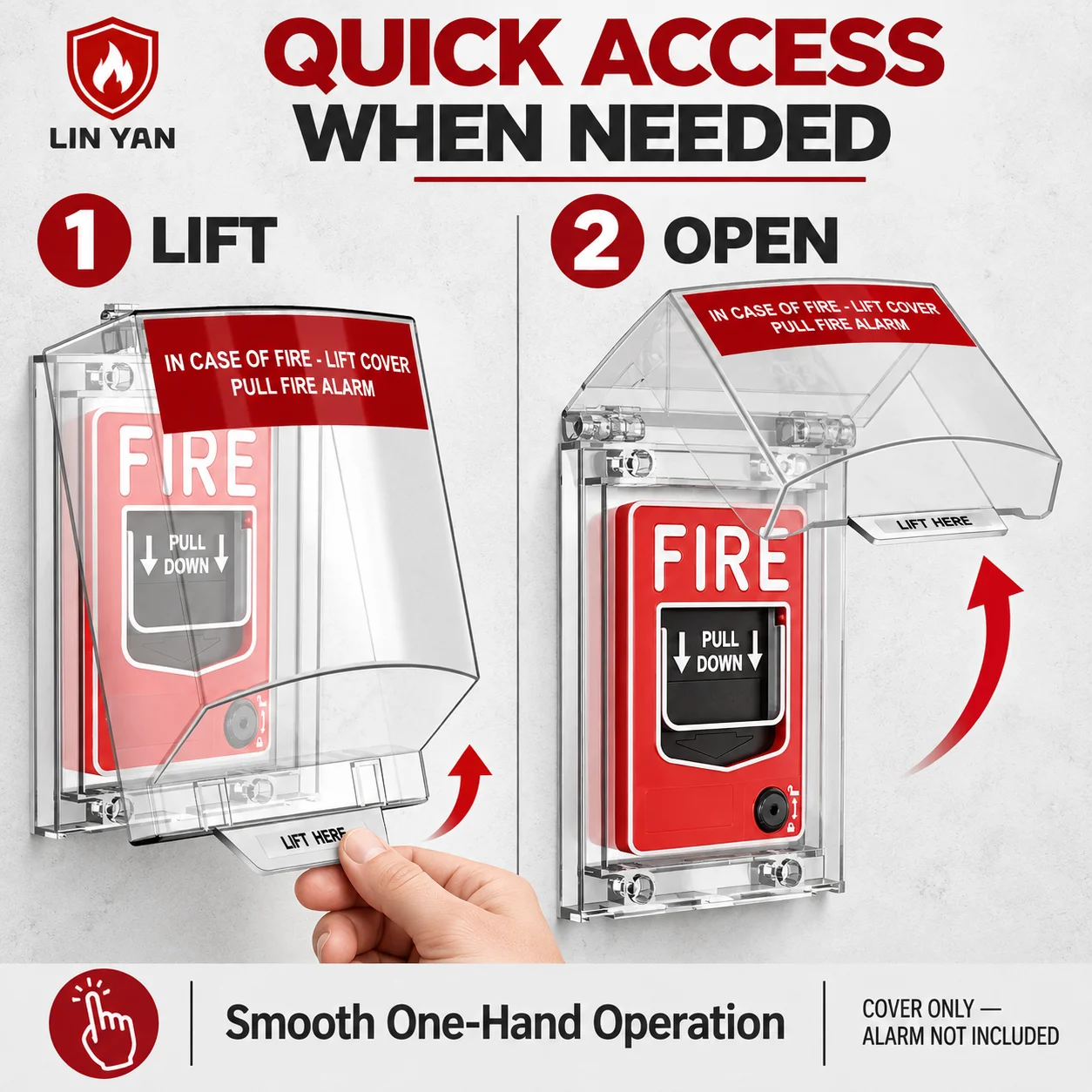 Fire Alarm Pull Station Cover IP67 Waterproof PC Safety Guard Impact Resistant Protective Enclosure for Factory School