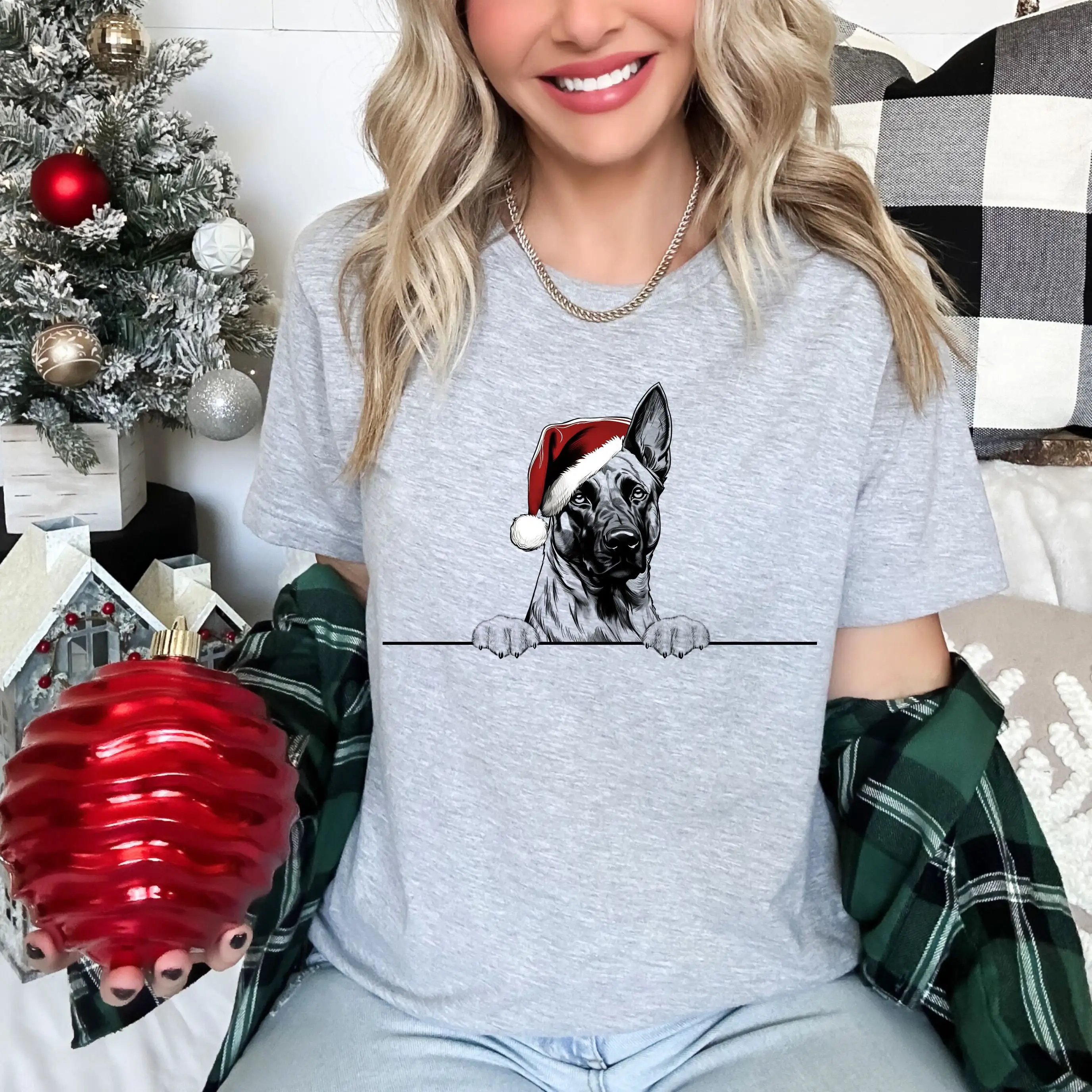 Xmas T Shirt Belgian Malinois Dog Christmas Santa Hat Design Holiday Season For Kids