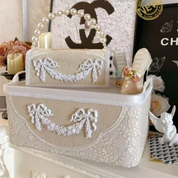 Tissue Box Leather Storage Box Resin Embossed Bow Decoration Livingroom Storager Organizer Cosmetic Napkin Case Storage Basket