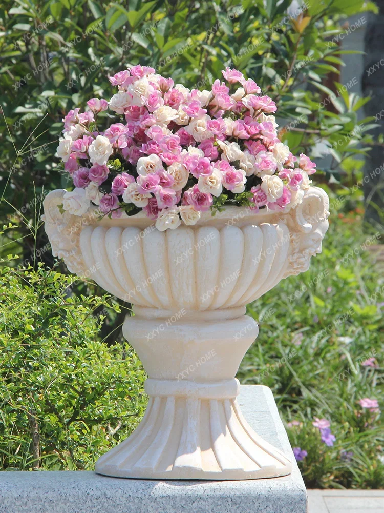 round Flower Pot European Style Courtyard Home Sculpture Villa Vase Flower Creative Decoration Handmade Ornaments