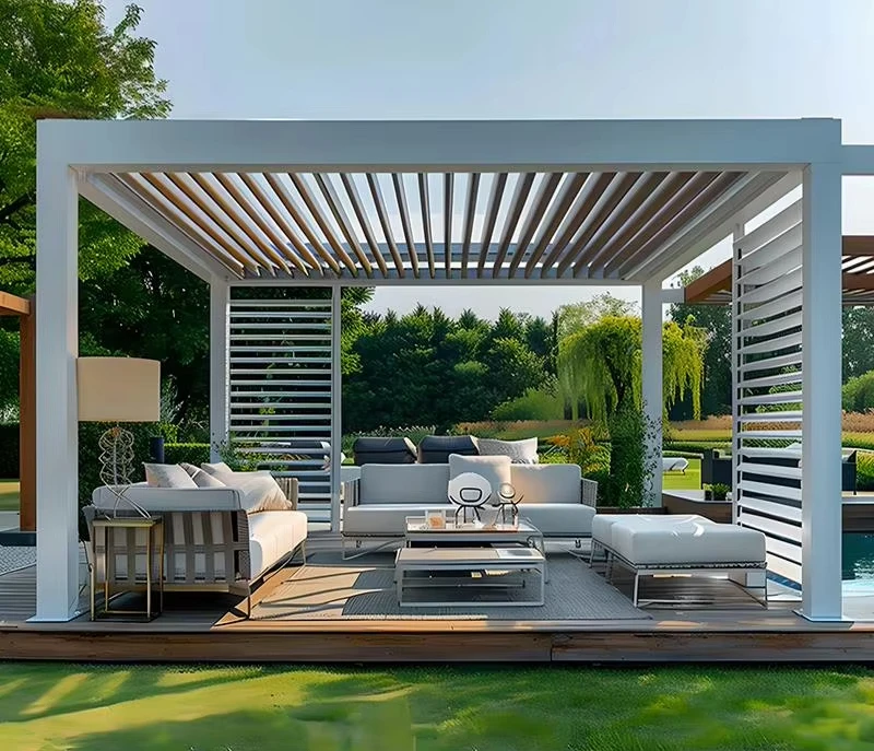 Outdoor Aluminum Sunroom Waterproof Adjustable Louvered Roof With LED Lights Heavy Duty Garden Patio Shelter