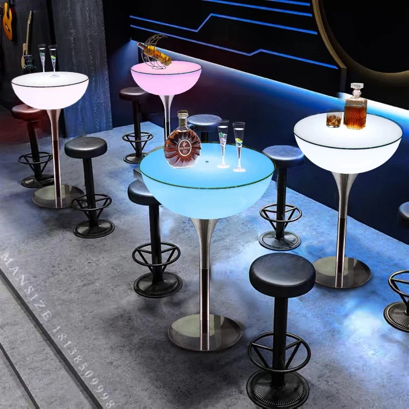 

Creative Led Luminous Bar Table Light Luxury Furniture Kitchen High Desk Round Home Table and Chair KTV Bar Small Table