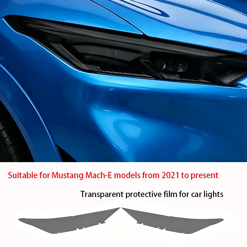 For Ford Mustang Mach-E 2021-2022 TPU Transparent Smoked Black Headlight Protective Film Anti-Scratch Sticker Repair Cover