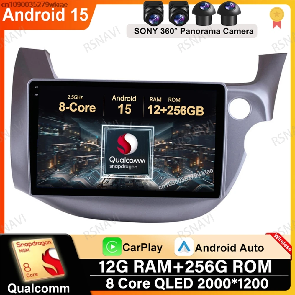 Android 15 สําหรับHonda Fit Jazz 2007 - 2014 มัลติมีเดียสเตอริโอไร้สายCarplayอัตโนมัติเครื่องเล่นViedo 4G LTE GPS BT Autoradioวิทยุรถยนต์