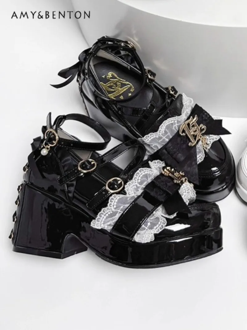 

Elegant Princess Mary Jane Shoes Original Lolita Japanese Style Beaded Bow Thick Sole Round Toe Shallow Mouth Pu Womens Shoes
