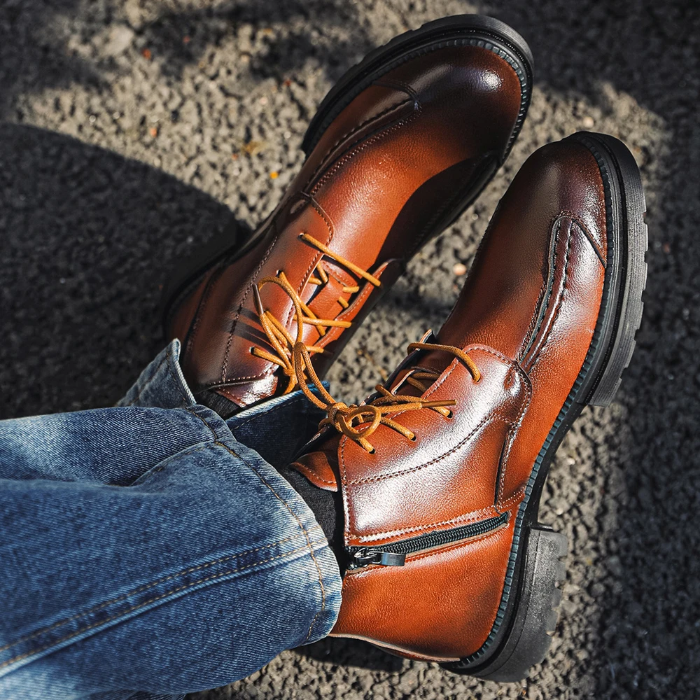 

Retro Men's Leather Casual Shoes side zipper Leisure Shoes Wear-resistant and slip-resistant Leather shoes Men's formal shoes