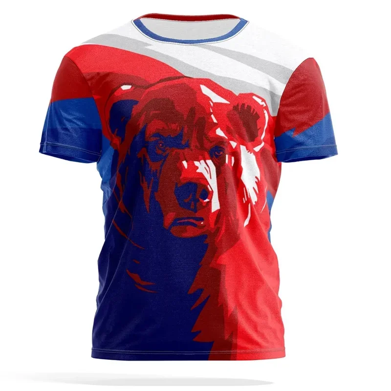 2024 Summer Cool Street Sports Fitness T-shirt Men's Clothing Russian Flag 3d Printed Men's Loose Short Sleeve Tactical T-shirt