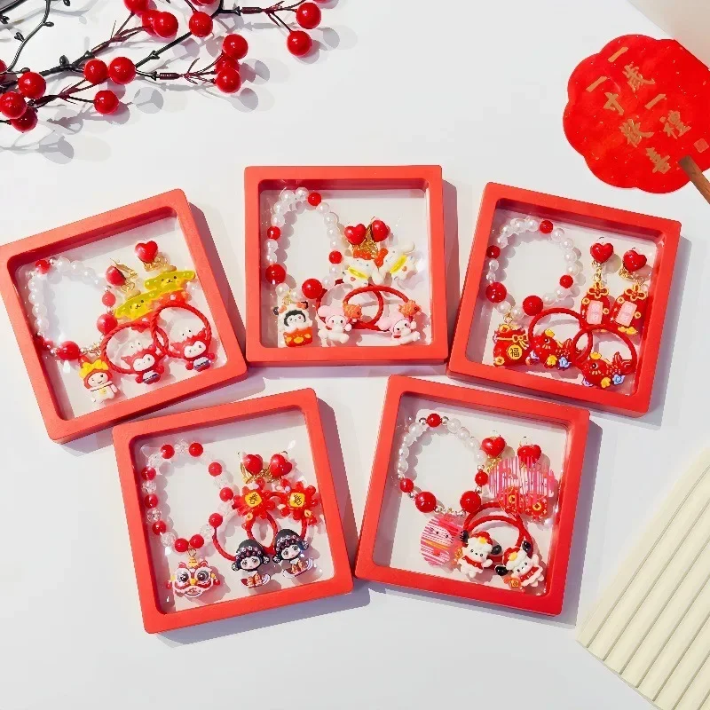 New Sanrios New Year Hello Kittys Bracelet Children's Accessories Cute Princess Style Little Girl Red New Year Hair Accessories