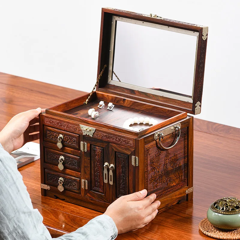 New mahogany jewelry storage mahogany high-end jewelry box Chinese dowry box