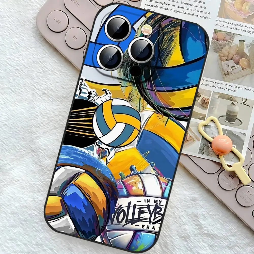 حافظة هاتف مطلية بالكرة الطائرة لهاتف آيفون 17 16 15 14 13 12 11 X XR XS Plus Pro Max غطاء أسود ناعم صغير