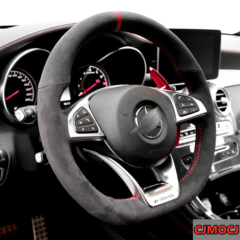 

DIY custom Alcantara suede For mercedes benz e300/c260/c200/c-class gla200/glb/e260 hand stitched steering wheel cover