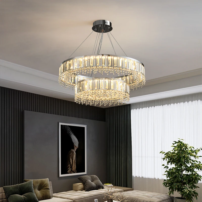 

Modern Stainless Steel Light Luxurious Crystal Chandelier Lobby Bedroom Villa High-end Grand Living Room Dining Room Lighting