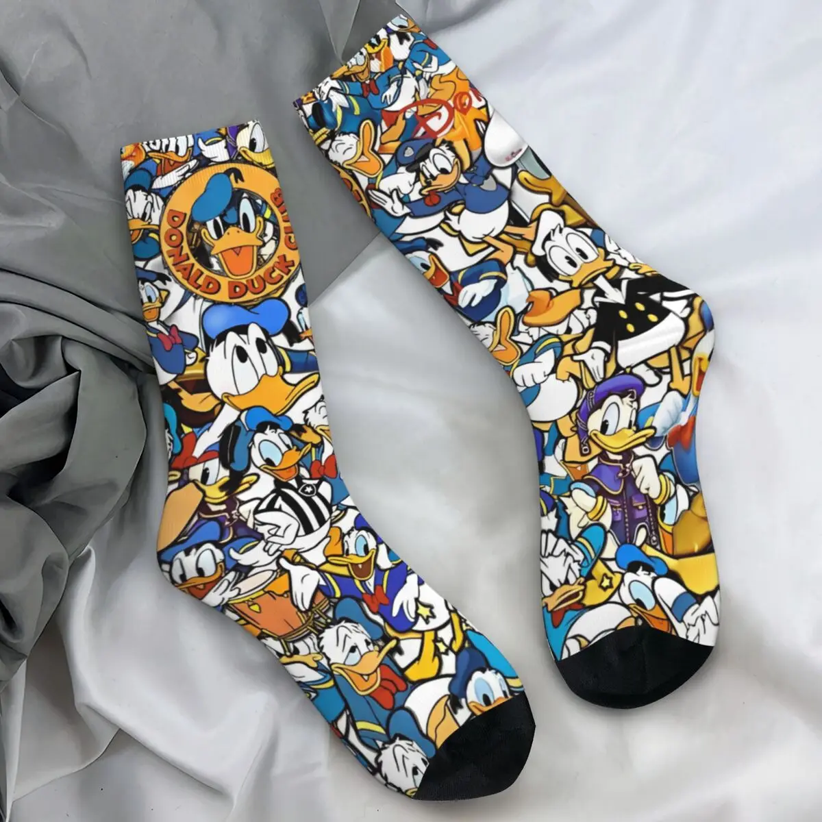 

Donald Duck Socks Collage Funny Stockings Autumn Anti Bacterial Couple Socks Quality Graphic Running Socks