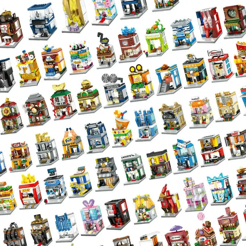 Blocos de construção de casa mini cidade loja vista rua lanche rua brinquedos infantis meninos e meninas presentes compatíveis com lego