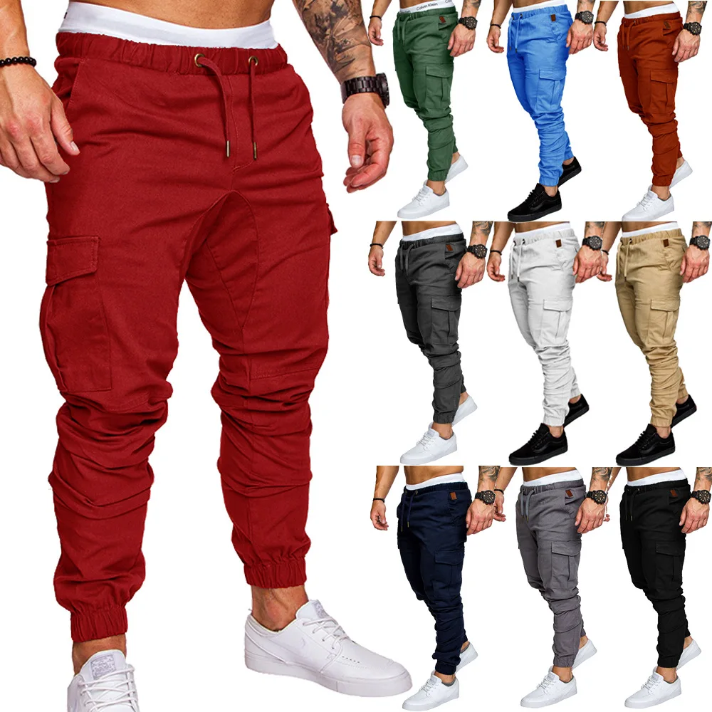 Pantalones de chándal para hombre, pantalón sólido con múltiples bolsillos, Hip Hop, Harem, para correr, gimnasio, novedad de 2021