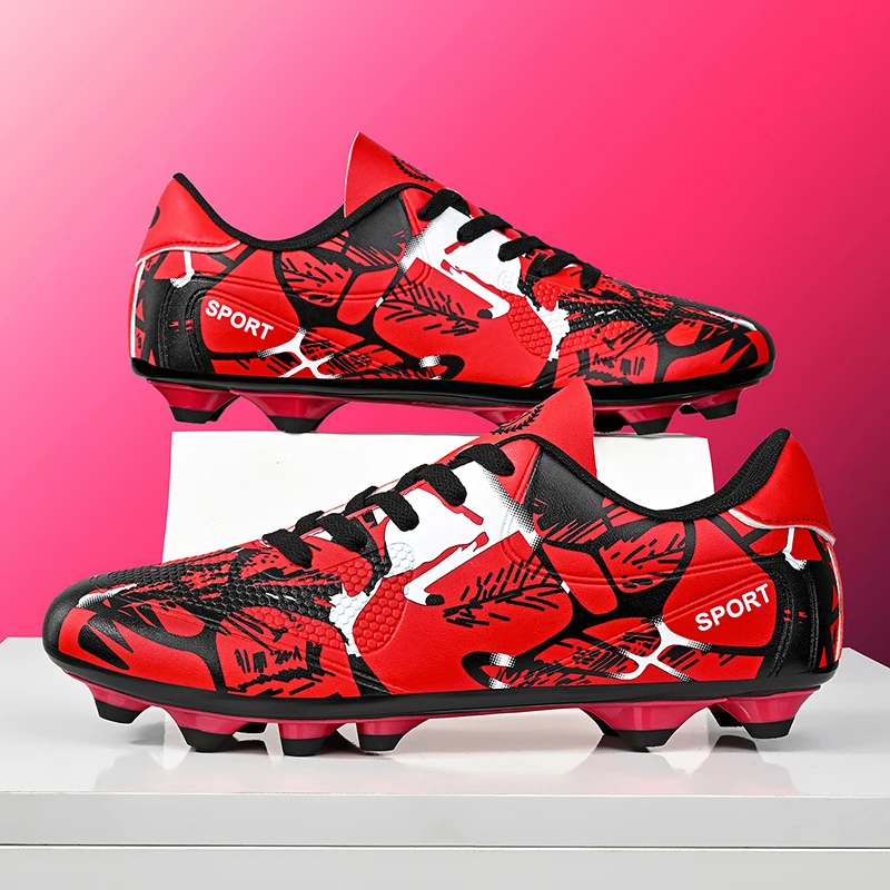 

Outdoor Soccer Shoes Men Red Men's Artificial Grass Soccer Cleats Professional Kids Football Boots Non-Slip Boys Training Shoes