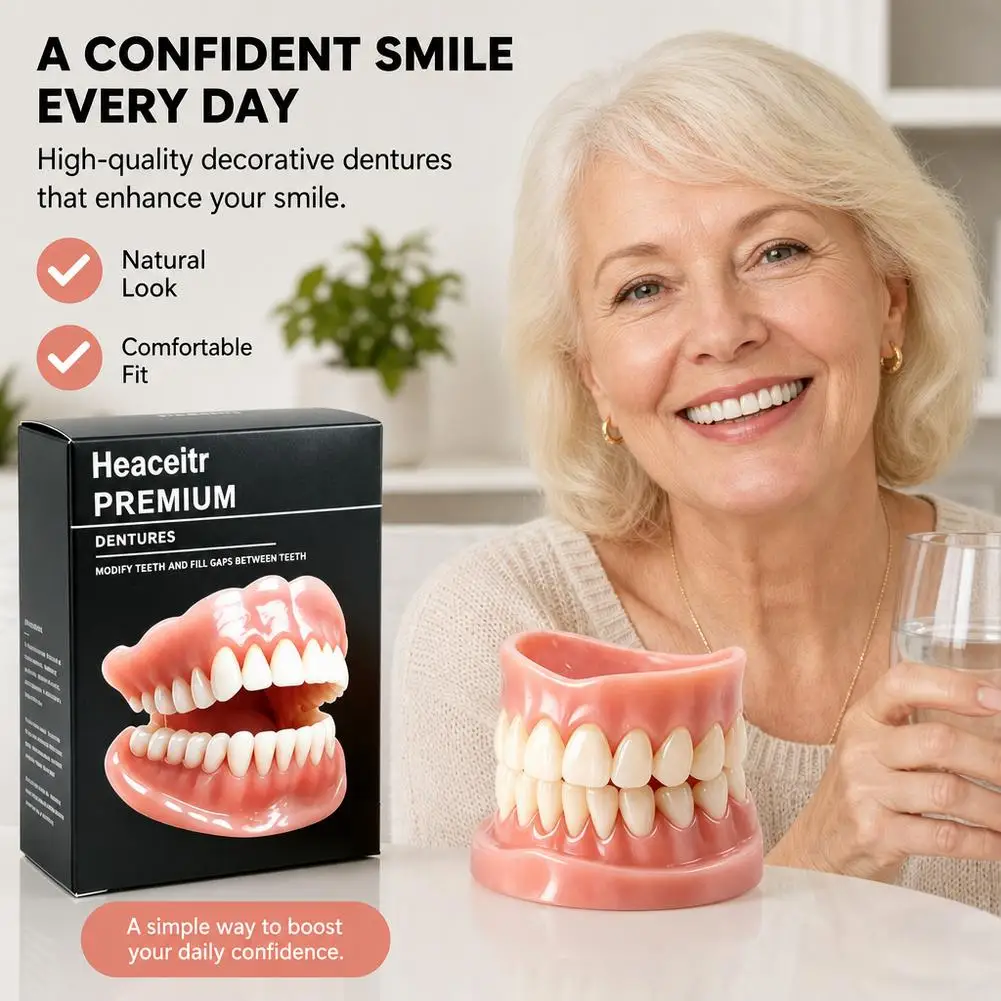 Silicone Dentures False Teeth Full Set Soft Safety Easy to Use Perfect Fit Oral Improve Tooth Loss Broken Temporary Fake Teeth