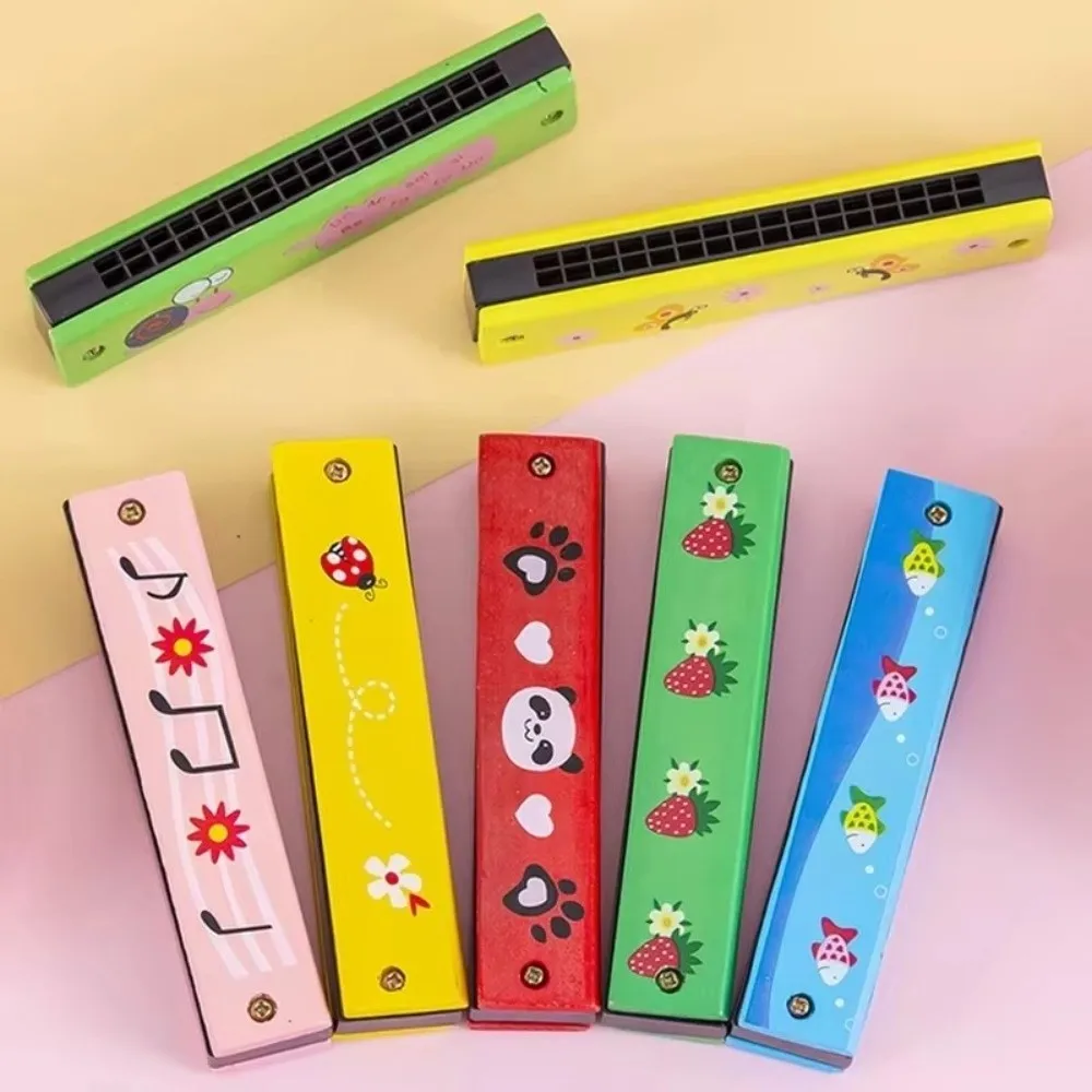 New 16 Holes Wooden Harmonica Melodic Colorful Painted Melodica Cute Cartoon Orff Instrument Early Education