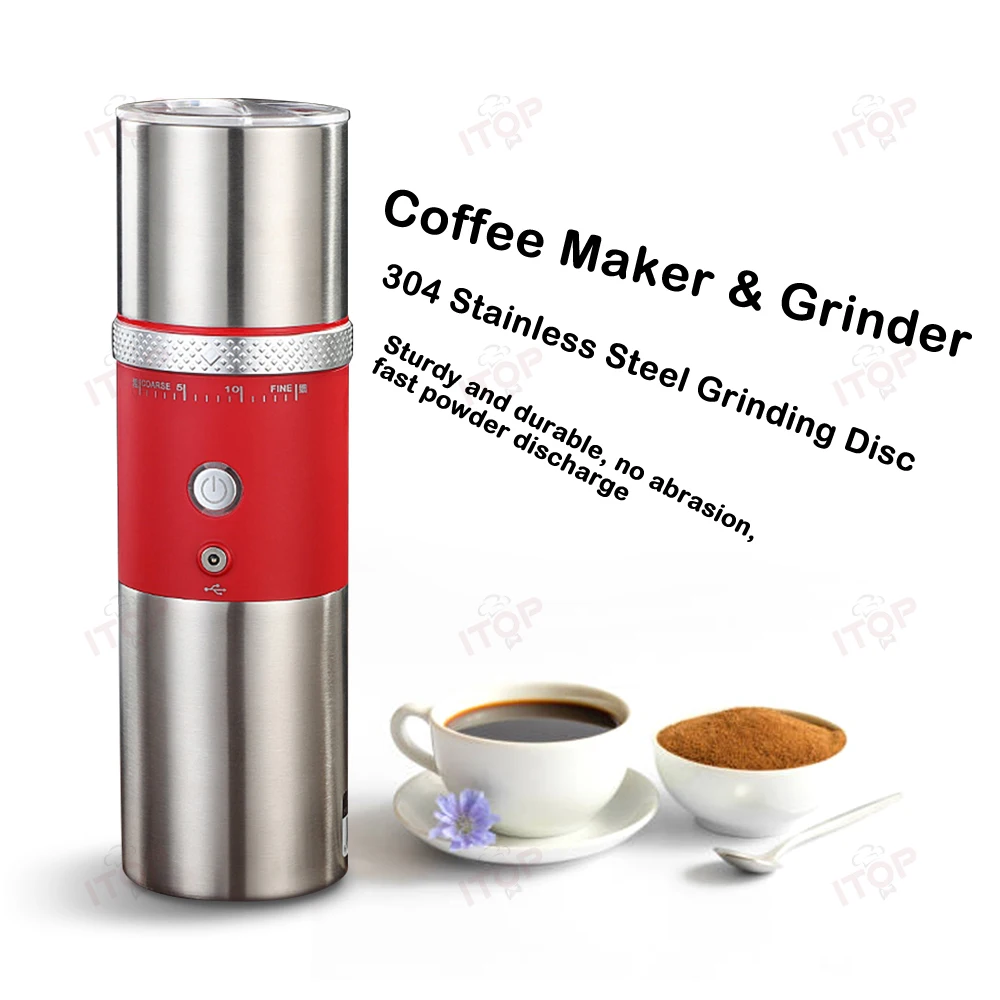 

ITOP 4IN1 Coffee Maker& Grinder& Filter& Cup USB Charging Outdoor Portable Coffee Grinder 304 Stainless Steel Grinding Core