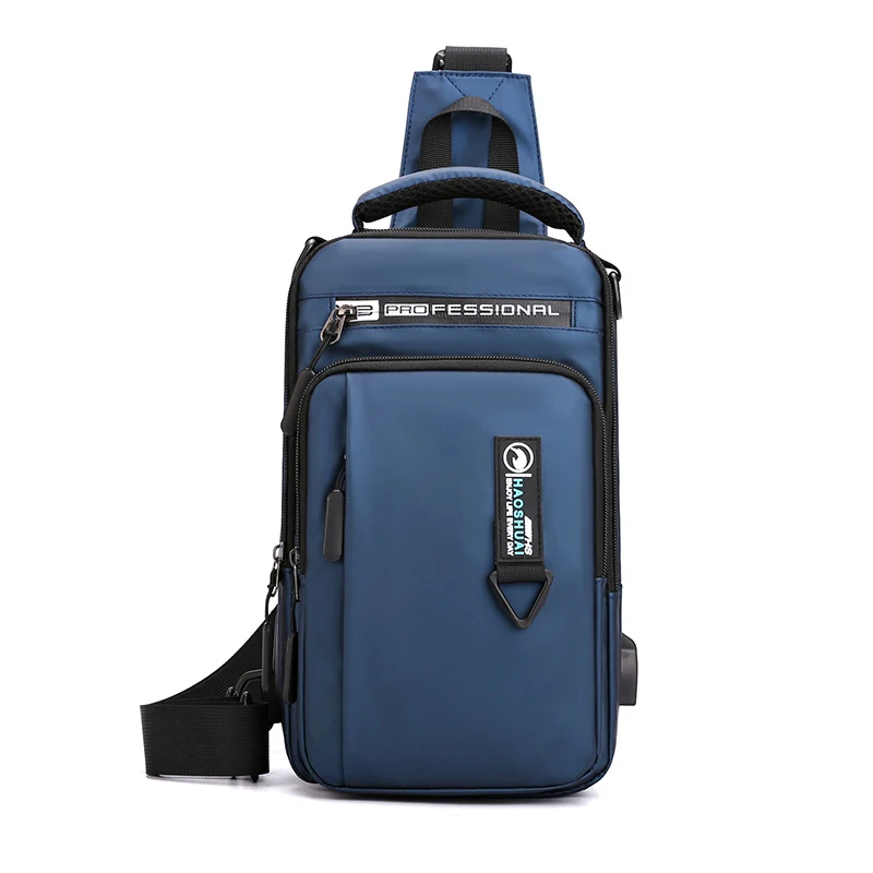 Men Nylon Mini Backpack Shoulder Chest Bag Pack with Charging USB Interface Travel Male Sling Side Messenger Cross Body Bags