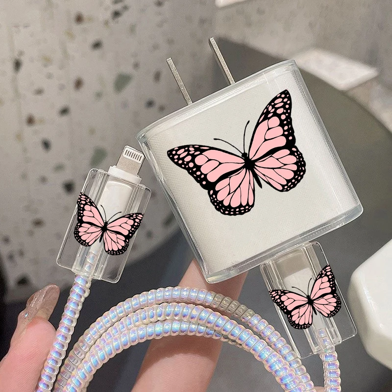 Étui de protection papillon monarque fleur pour iPhone, chargeur et protecteur de charge, enrouleur de fil de données, mode, 15, 14, 13, Pro Max, 18 W, 20W