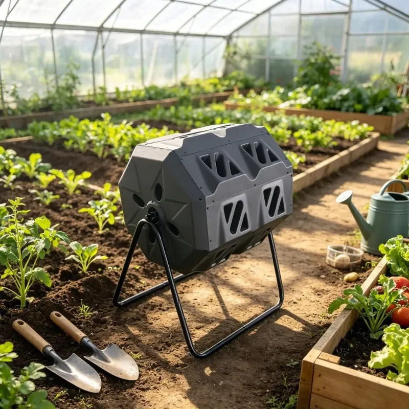 Outdoor Plastic Compost Bin Garden Waste Container for Food Scraps and Leaves Durable Drum Style Composter Tool for Backyard