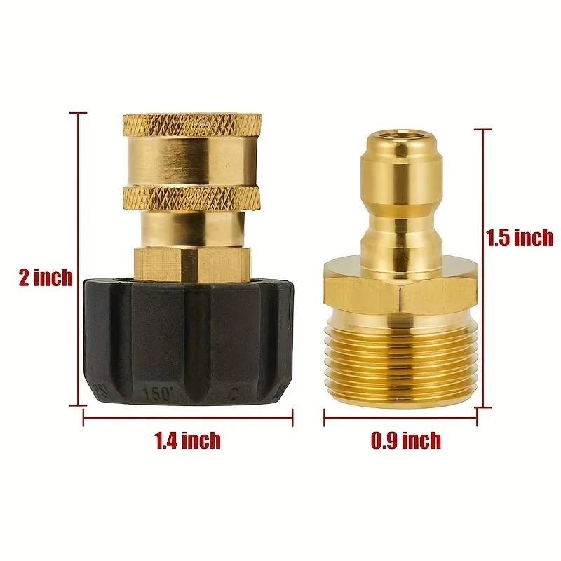 طقم محول ماكينة التنظيف، M22 14 مم/15 مم إلى 1/4 بوصة توصيل سريع، 5000 رطل لكل بوصة مربعة، لخرطوم رأس المضخة واتصال البندقية #3