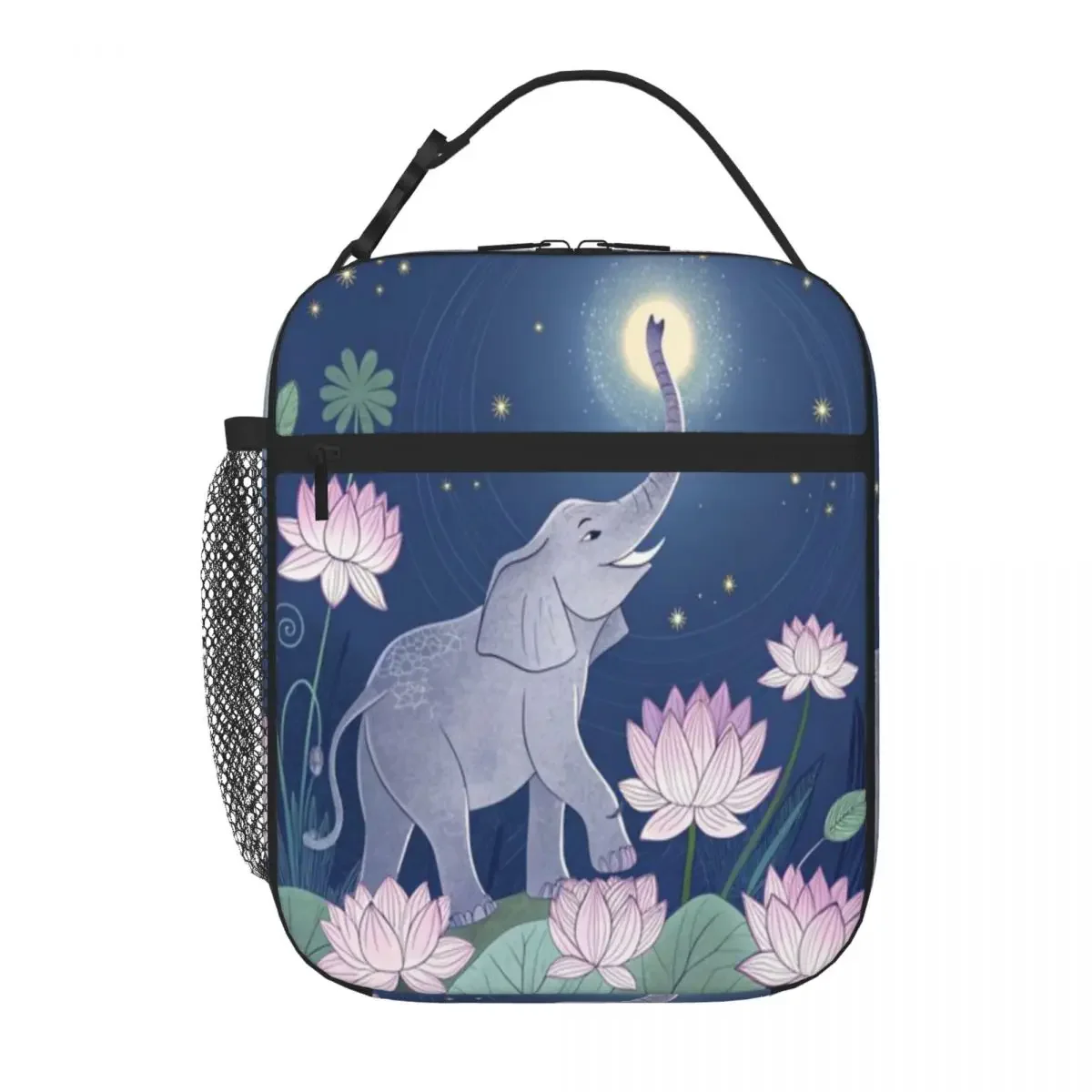 Bestselling Elephants With Trunk Up Patterns Compact Style Insulated Lunch Pouch School Break Time Compact Lunch Bag