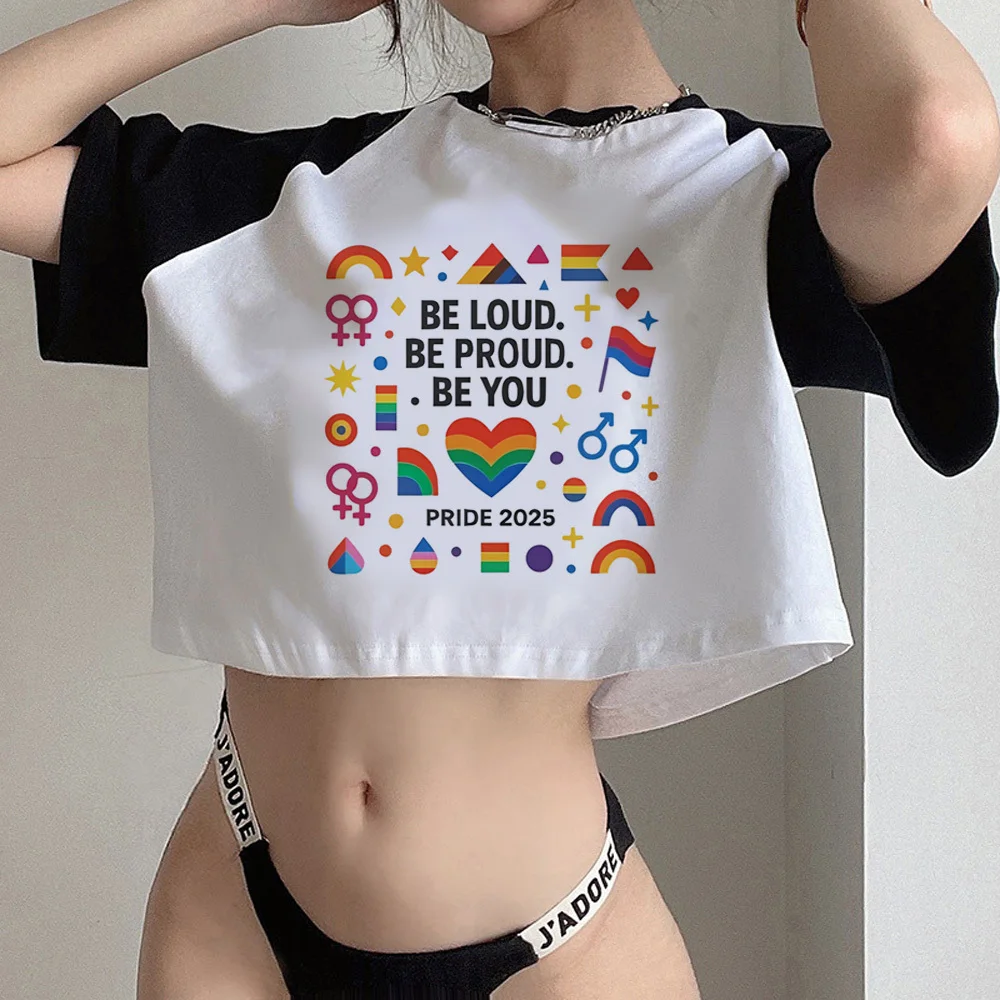 

Pride crop top cropped 2025 harajuku babydoll 2000s shoujo girl style corset Slim Fit Cute teens tees