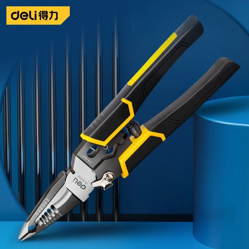 

DELI 9 in 1 Electrician Pliers Multifunctional Needle Nose Pliers for Wire Stripping Cable Cutters Terminal Crimping Hand Tools